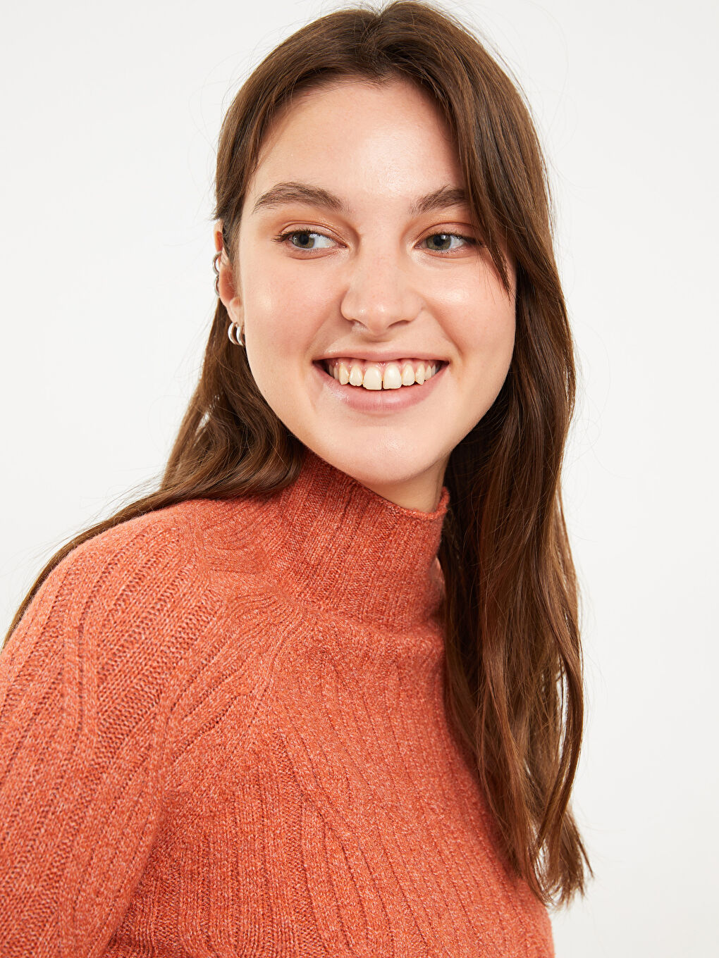 Half Turtleneck Self Patterned Long Sleeve Women's Tricot Sweater-2