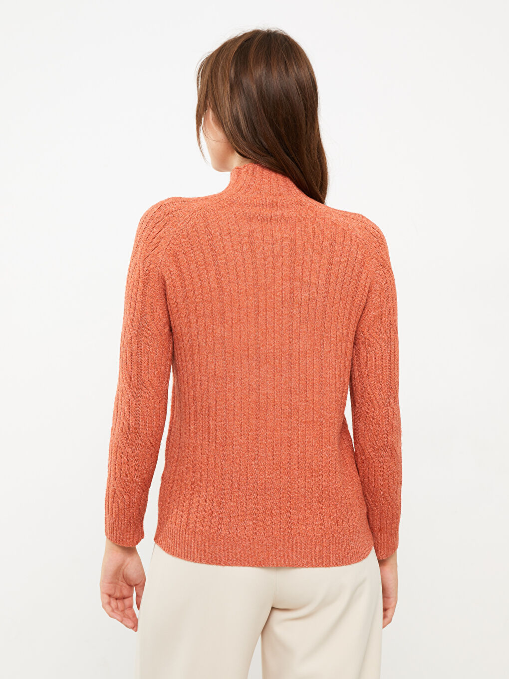 Half Turtleneck Self Patterned Long Sleeve Women's Tricot Sweater-4