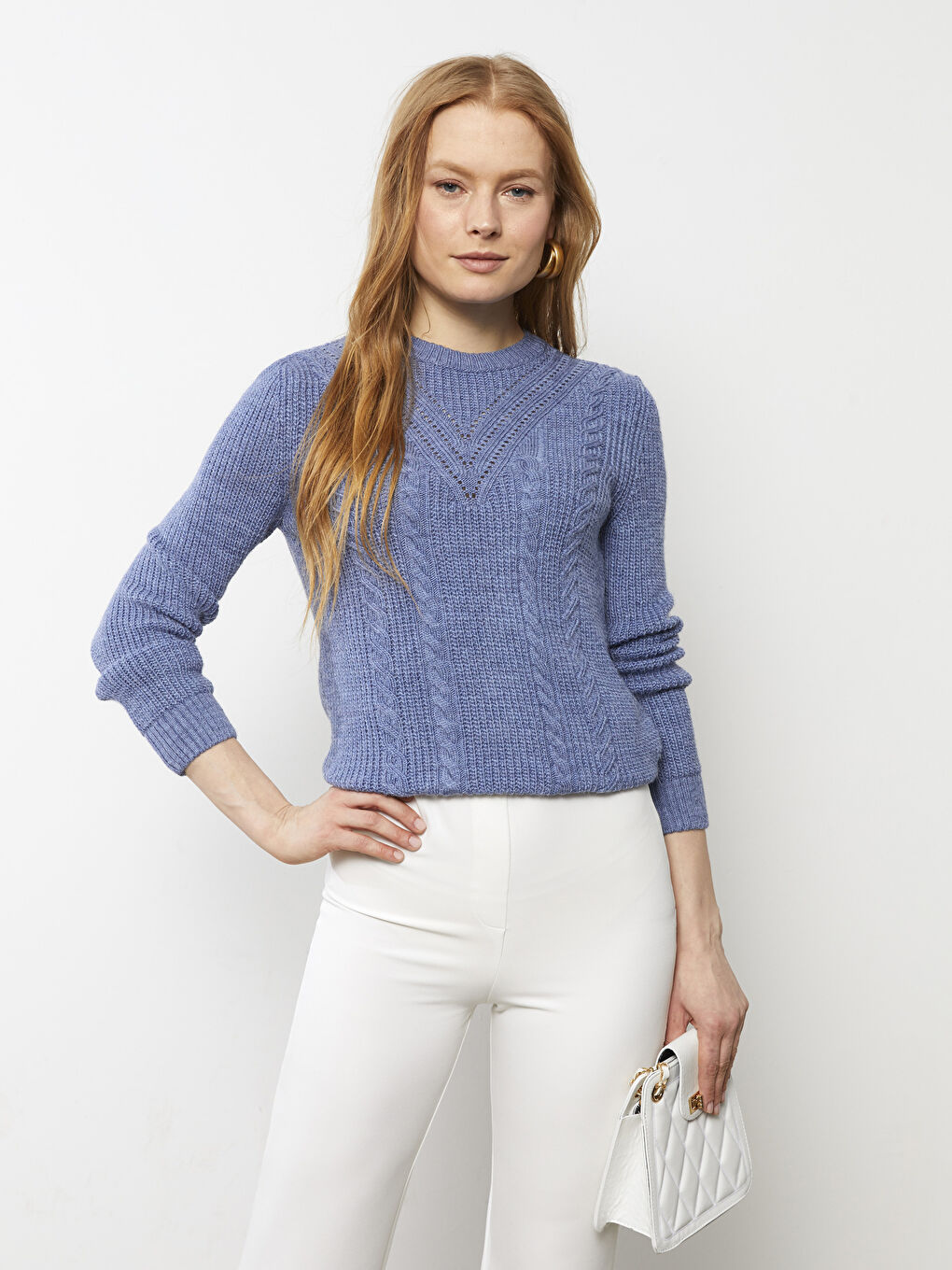 LCWAIKIKI Basic Crew Neck Self Patterned Long Sleeve Women's Knitwear Sweater -W20203Z8-GNQ