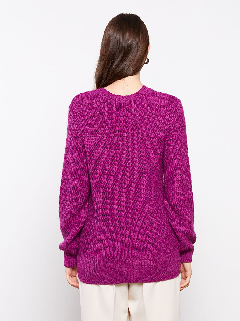 Mor Bisiklet Yaka Kendinden Desenli Uzun Kollu Kadın Triko Kazak-4