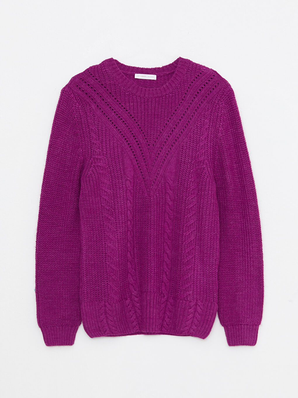 Mor Bisiklet Yaka Kendinden Desenli Uzun Kollu Kadın Triko Kazak-5