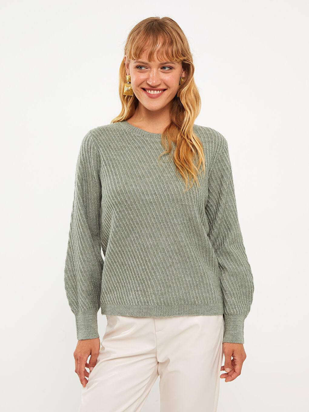 LCWAIKIKI Basic Crew Neck Self Patterned Long Sleeve Women's Knitwear Sweater -W20204Z8-GC8