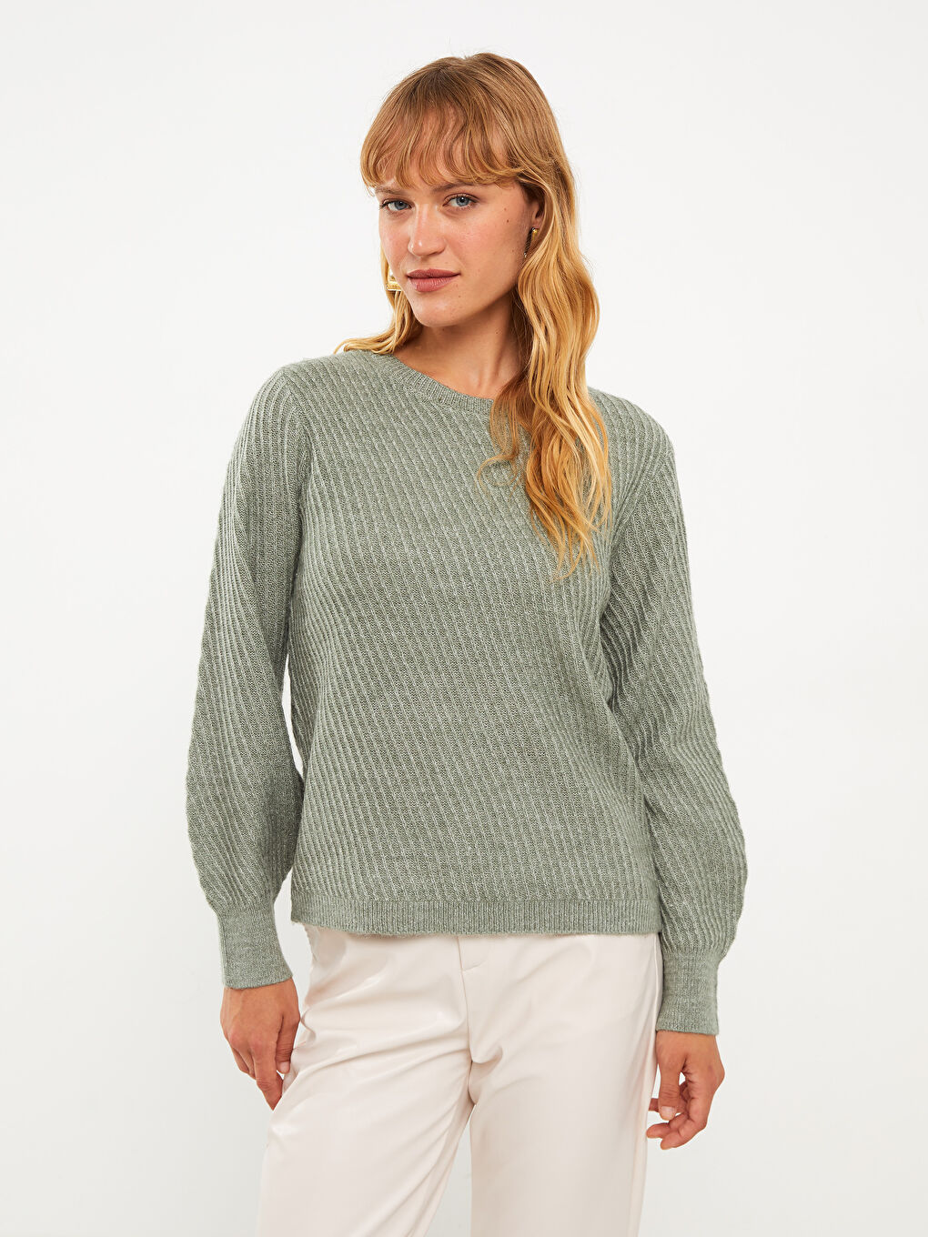 LCWAIKIKI Basic Crew Neck Self Patterned Long Sleeve Women's Knitwear Sweater -W20204Z8-GC8