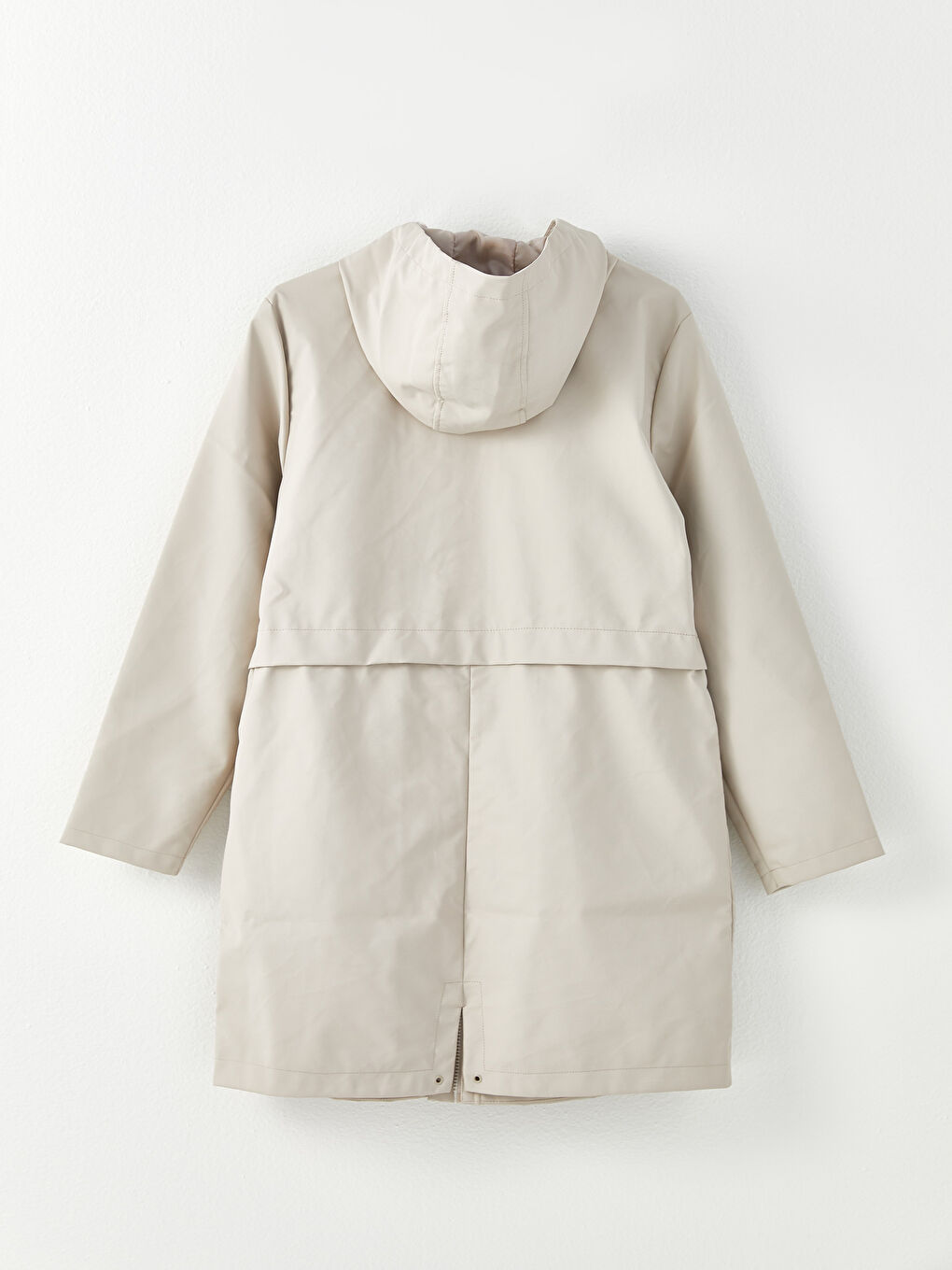 Bej Kadın Kapüşonlu Düz Yağmurluk-8