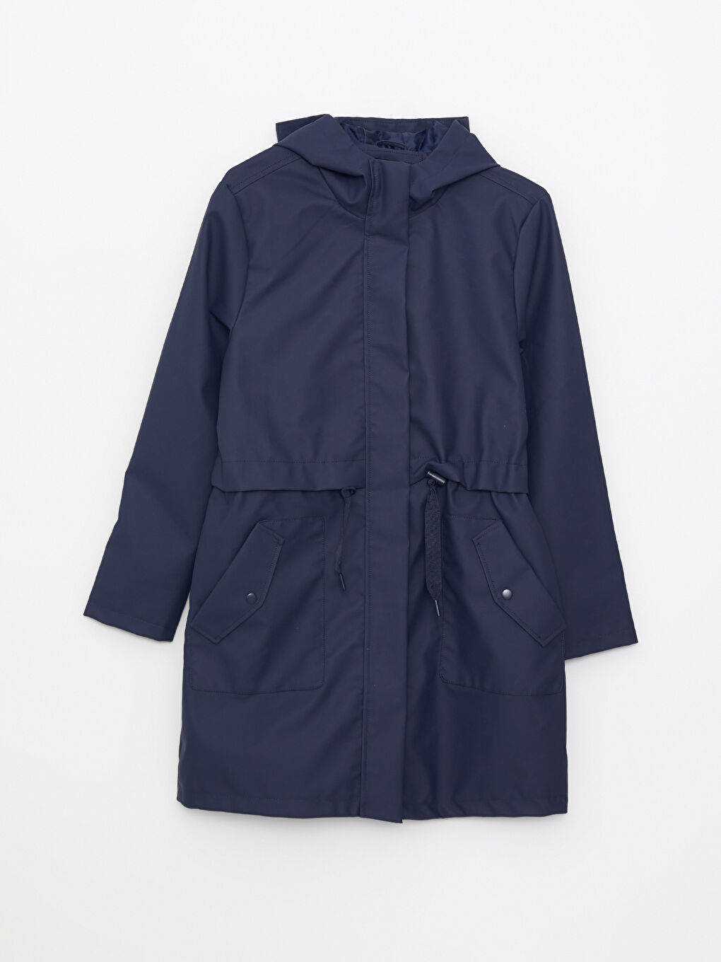 Lacivert Kadın Kapüşonlu Düz Yağmurluk-6