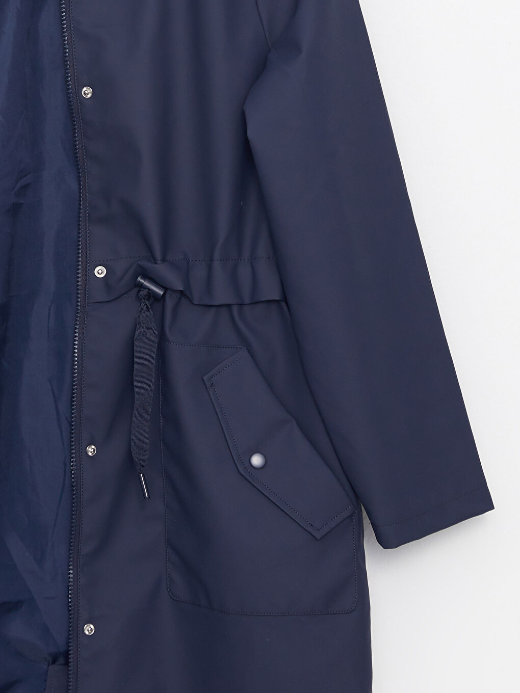 Lacivert Kadın Kapüşonlu Düz Yağmurluk-7