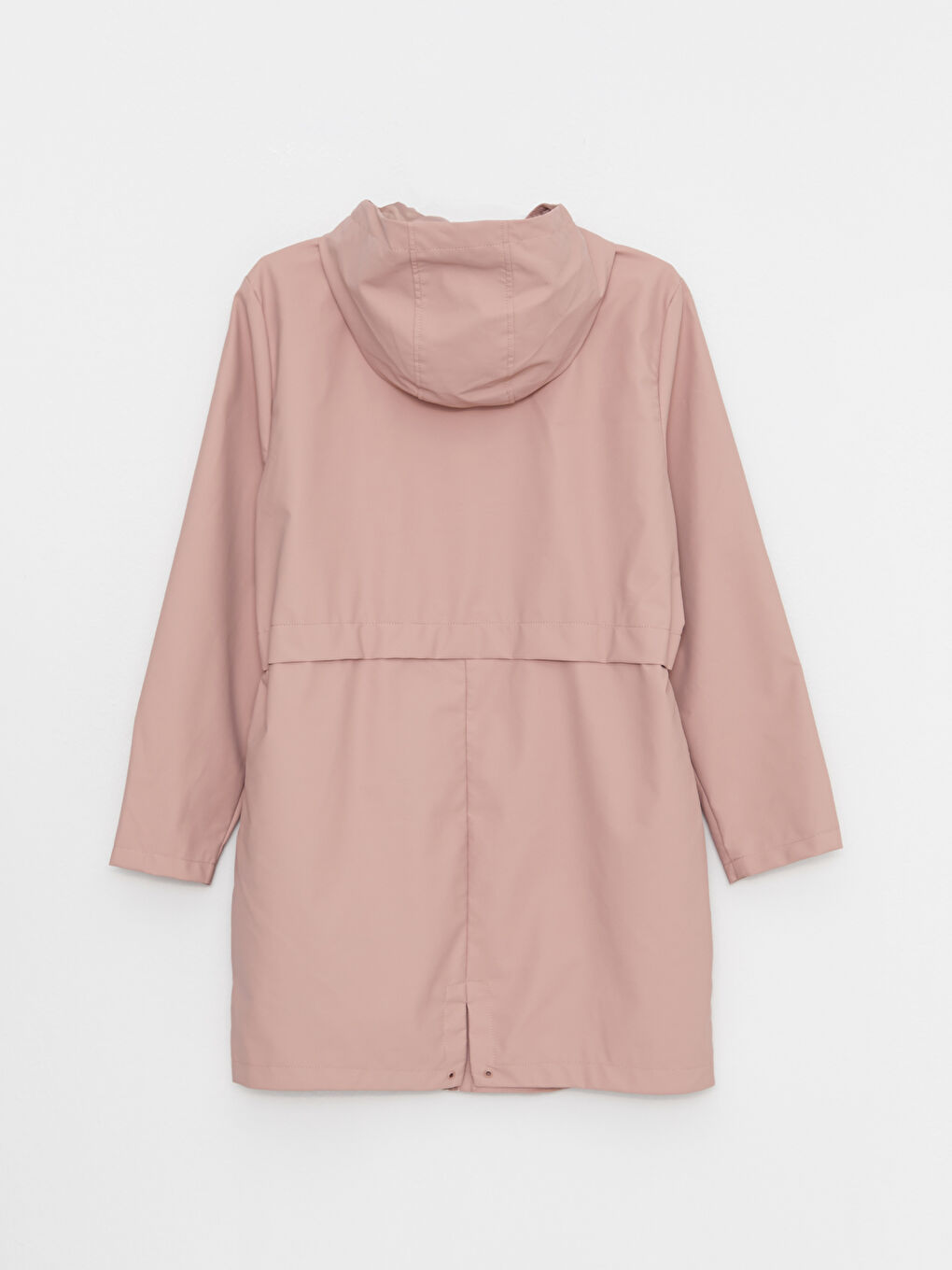 Pembe Kadın Kapüşonlu Düz Yağmurluk-6