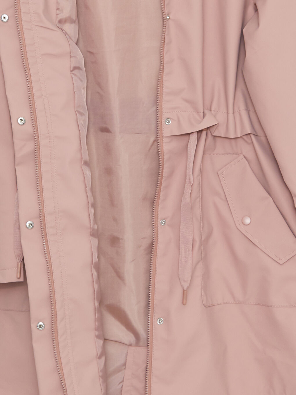 Pembe Kadın Kapüşonlu Düz Yağmurluk-7
