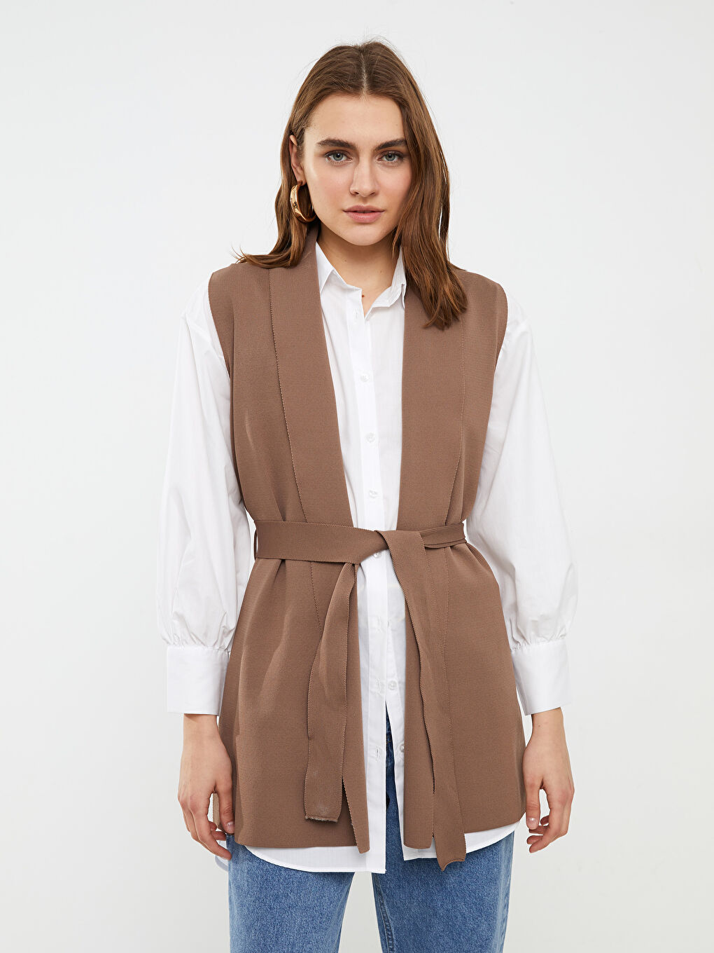 Gilet Uni à Col Châle pour Femmes-1