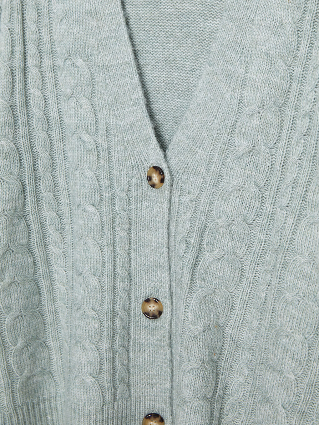 Yeşil V Yaka Kendinden Desenli Uzun Kollu Kadın Triko Hırka-7