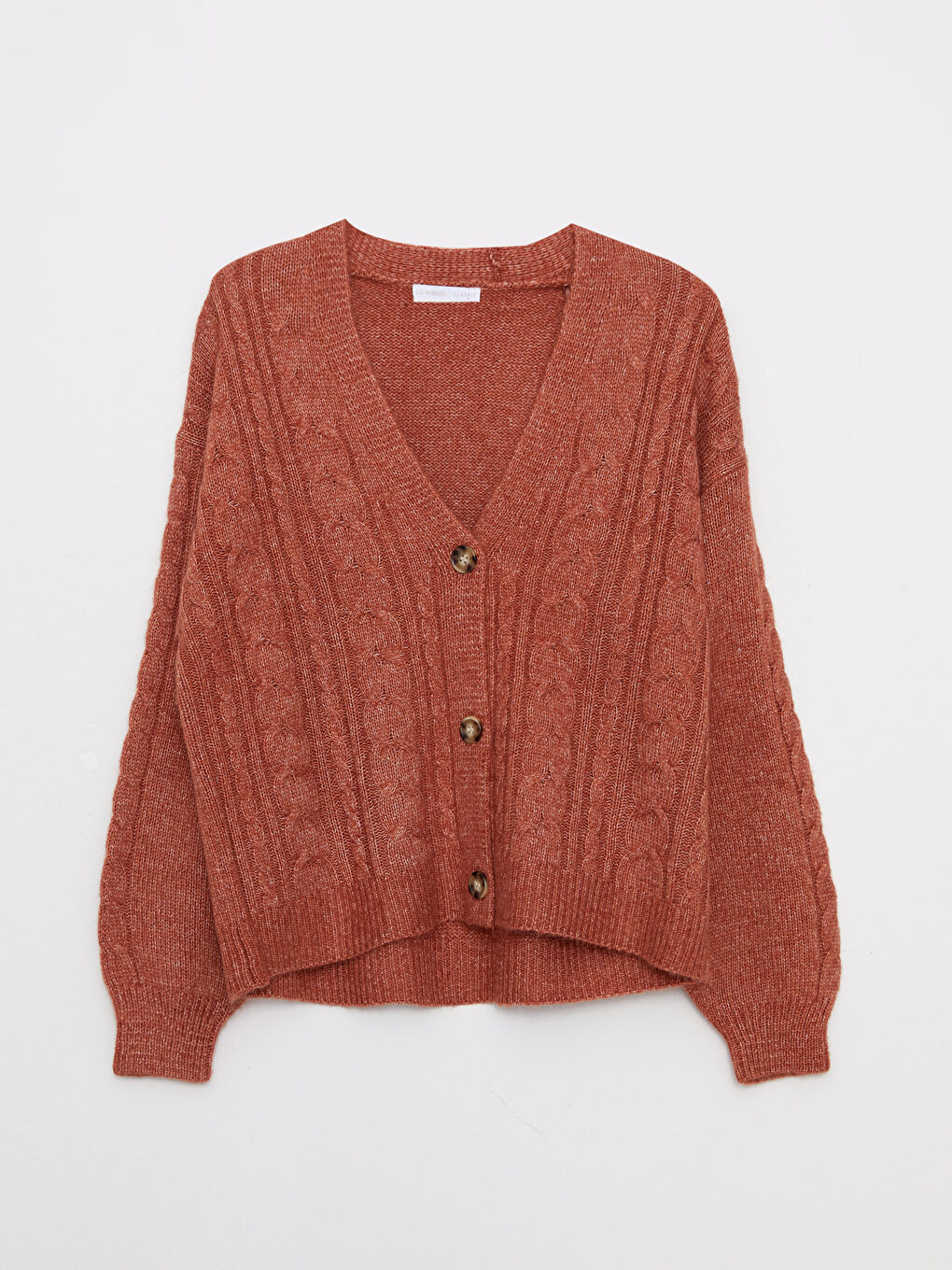 LCWAIKIKI Basic V-Ausschnitt Selbstgemustert Langarm Damen Strickjacke -W20213Z8-H2C