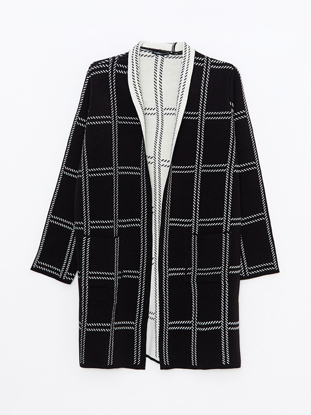 Siyah Şal Yaka Desenli Uzun Kollu Kadın Triko Hırka-5