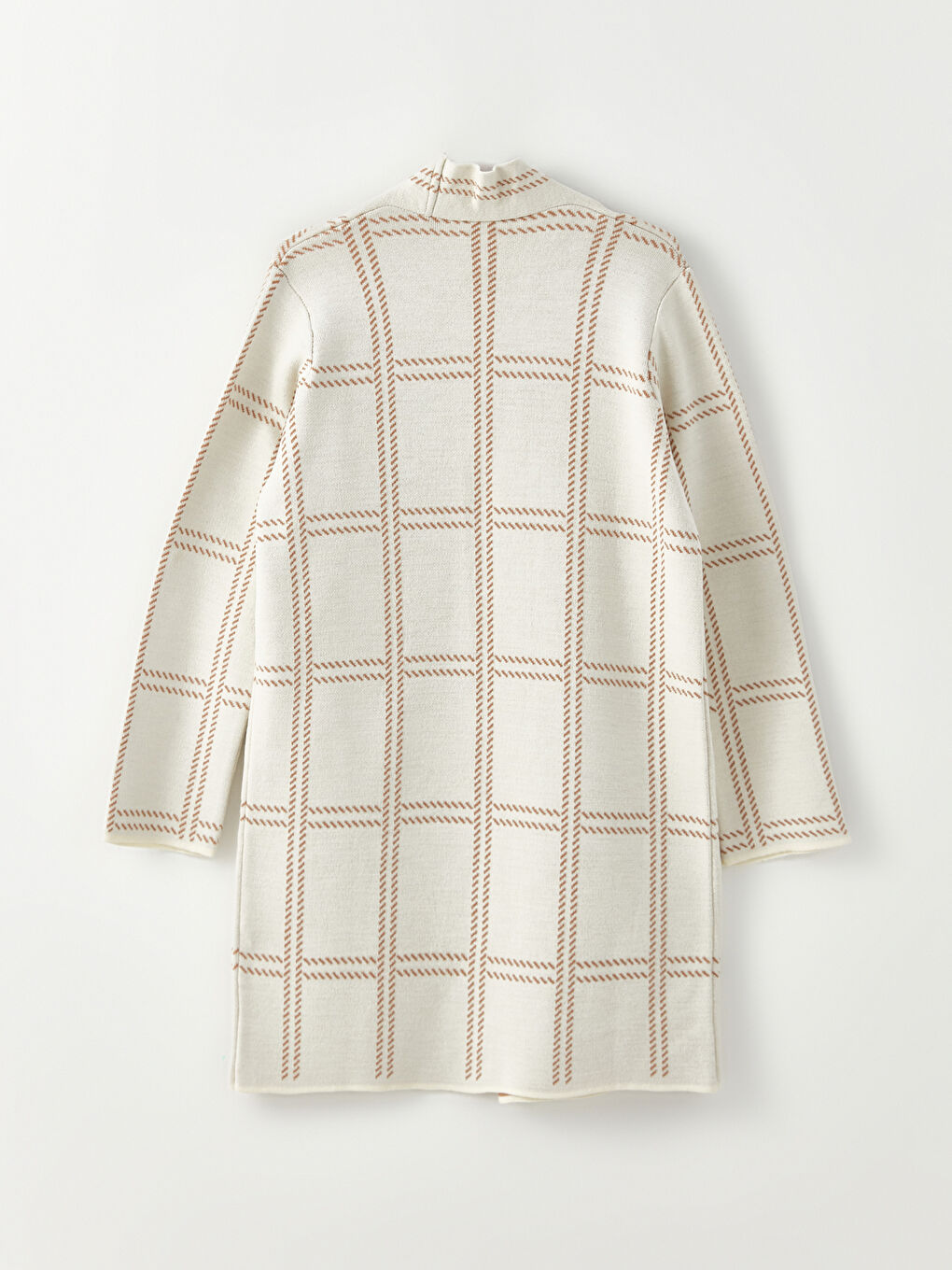 Ekru Şal Yaka Desenli Uzun Kollu Kadın Triko Hırka-6