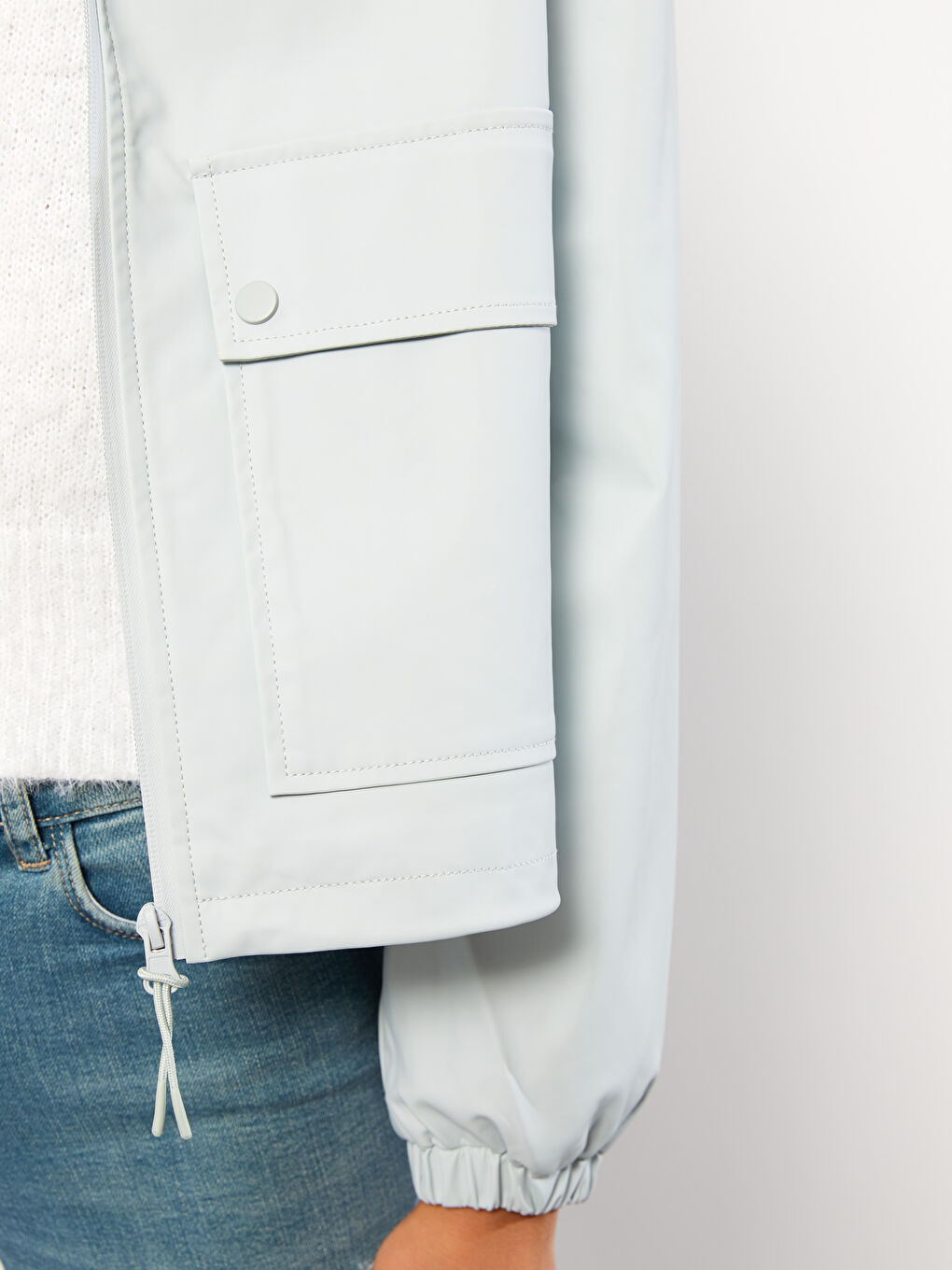 Yeşil Kadın Kapüşonlu Düz Yağmurluk-2