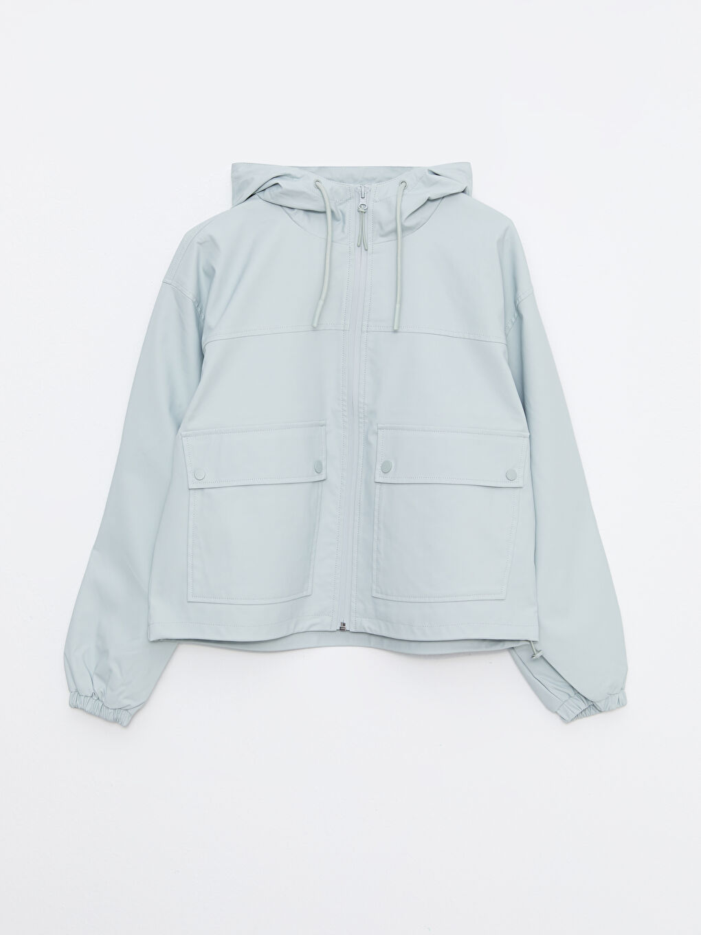 Yeşil Kadın Kapüşonlu Düz Yağmurluk-5