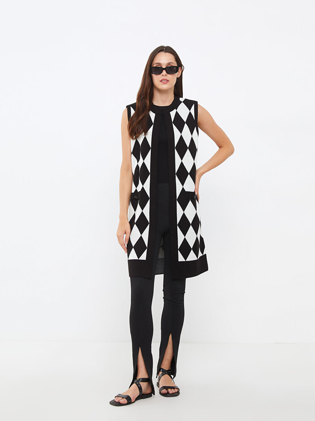 Crew Neck Patterned Women's Knitwear Waistcoat -W20229Z8-MJQ