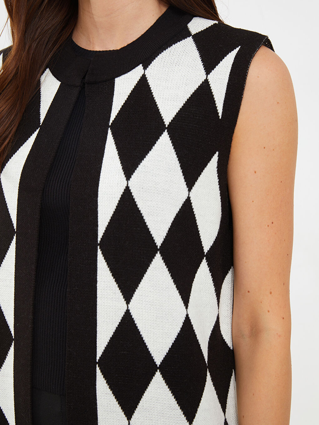 Crew Neck Patterned Women's Knitwear Waistcoat -W20229Z8-MJQ