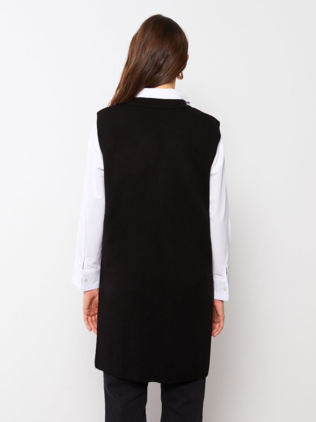 Women's Crew Neck Plain Knitwear Waistcoat-5