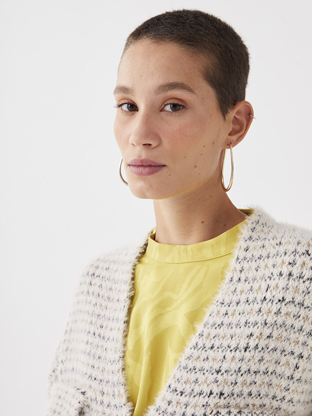 V-Ausschnitt Gemustert Damen Strickjacke-4