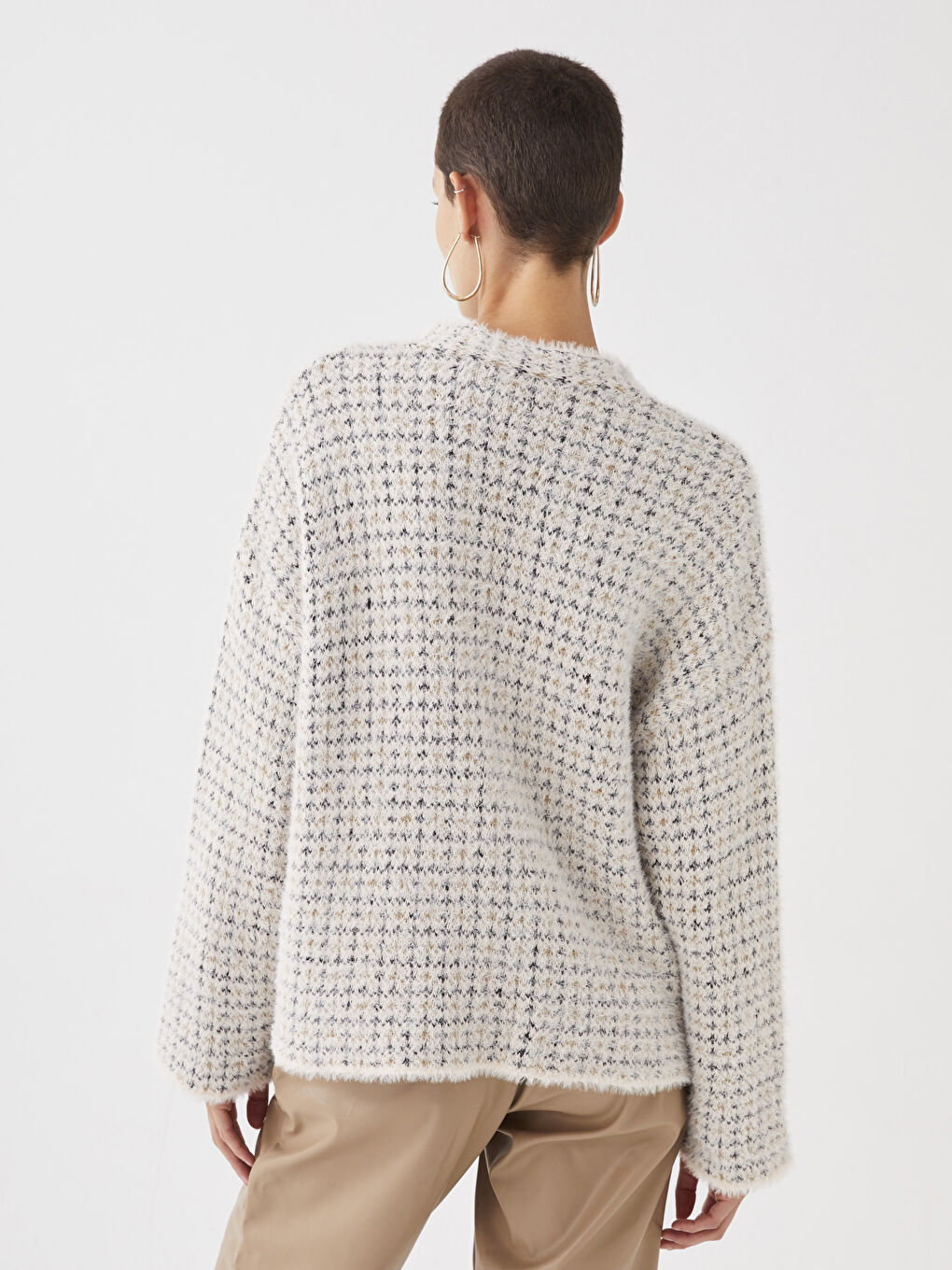 V-Ausschnitt Gemustert Damen Strickjacke-8