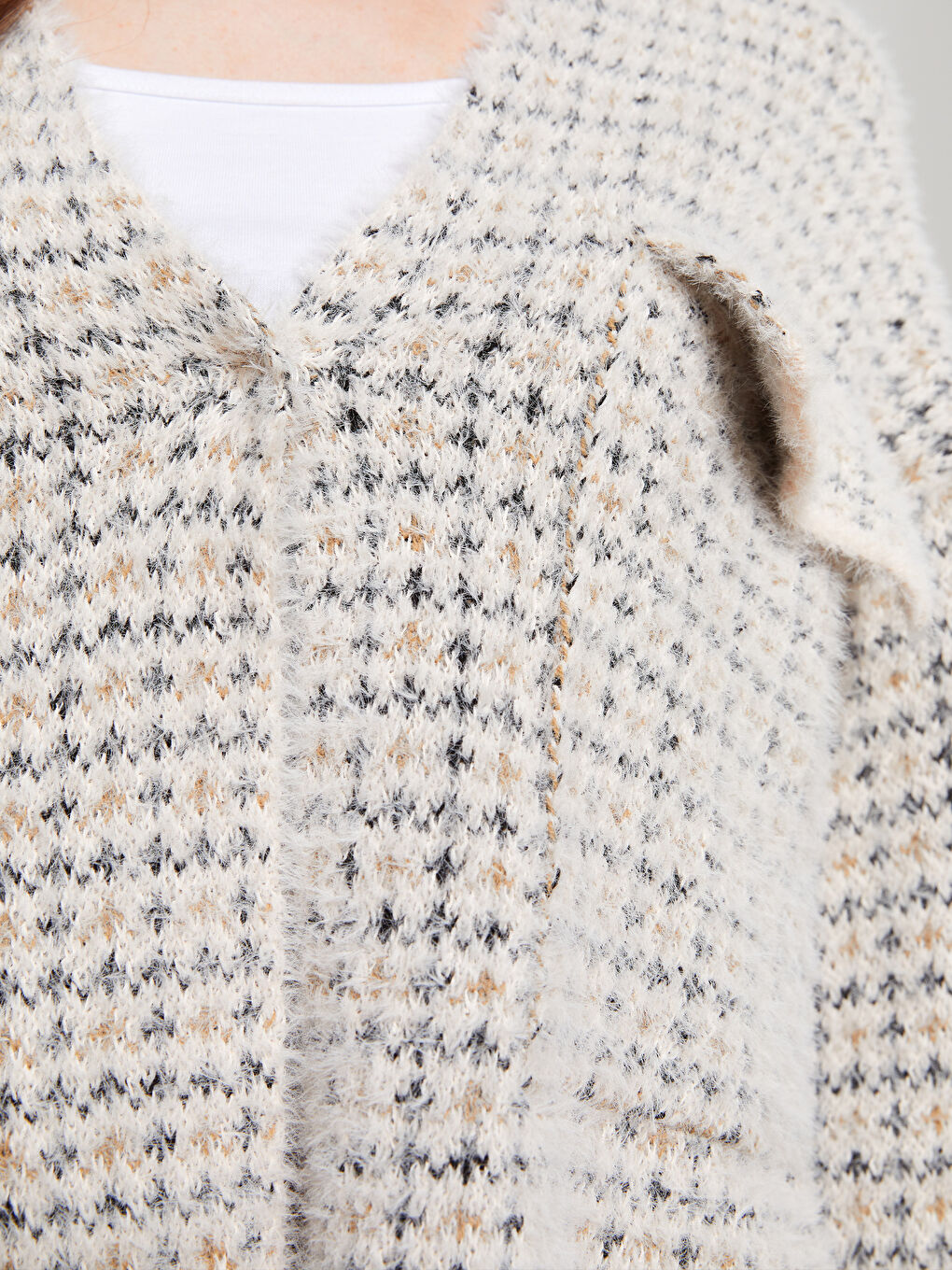 V-Ausschnitt Gemustert Damen Strickjacke-5