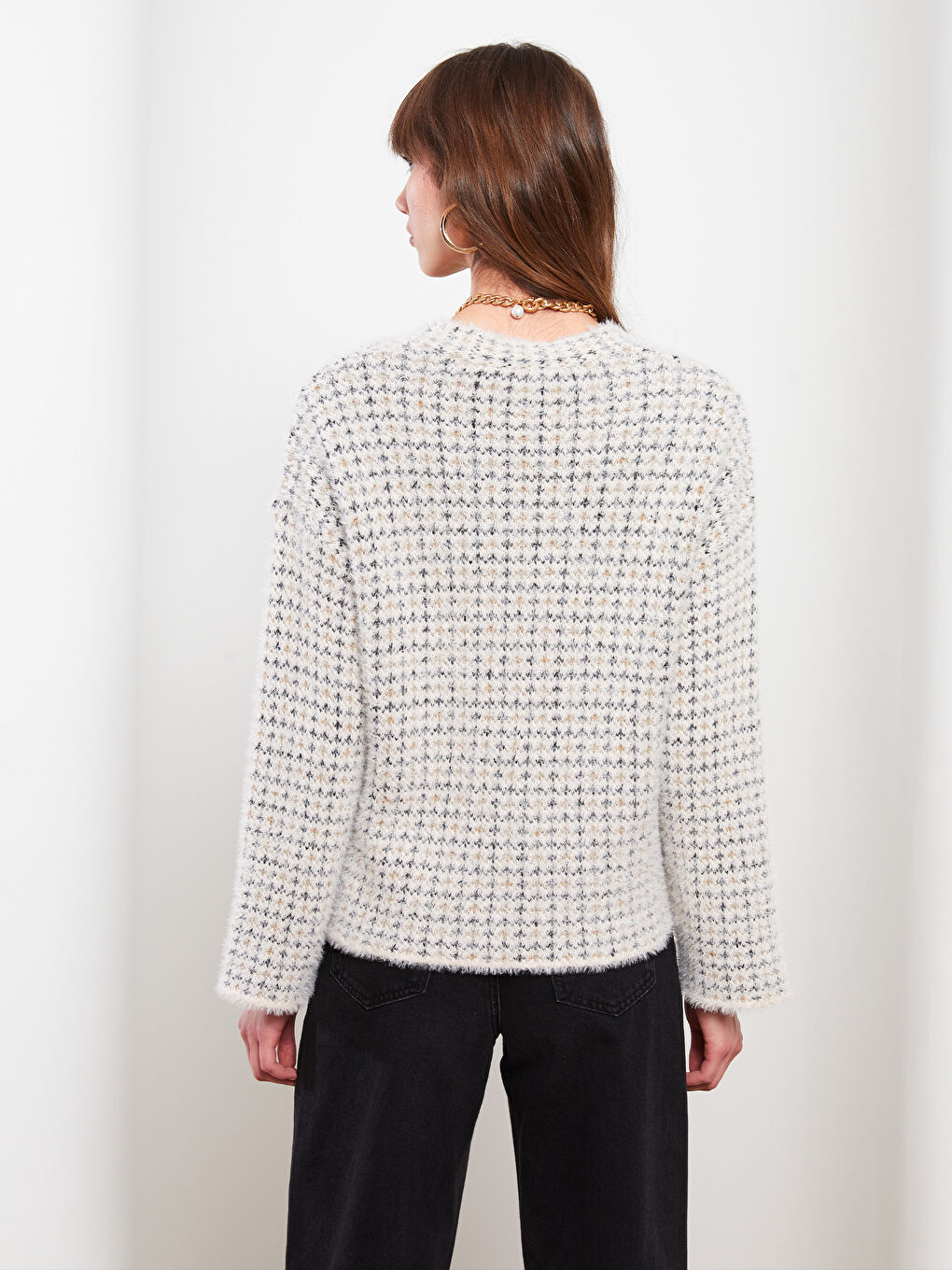 V-Ausschnitt Gemustert Damen Strickjacke-7