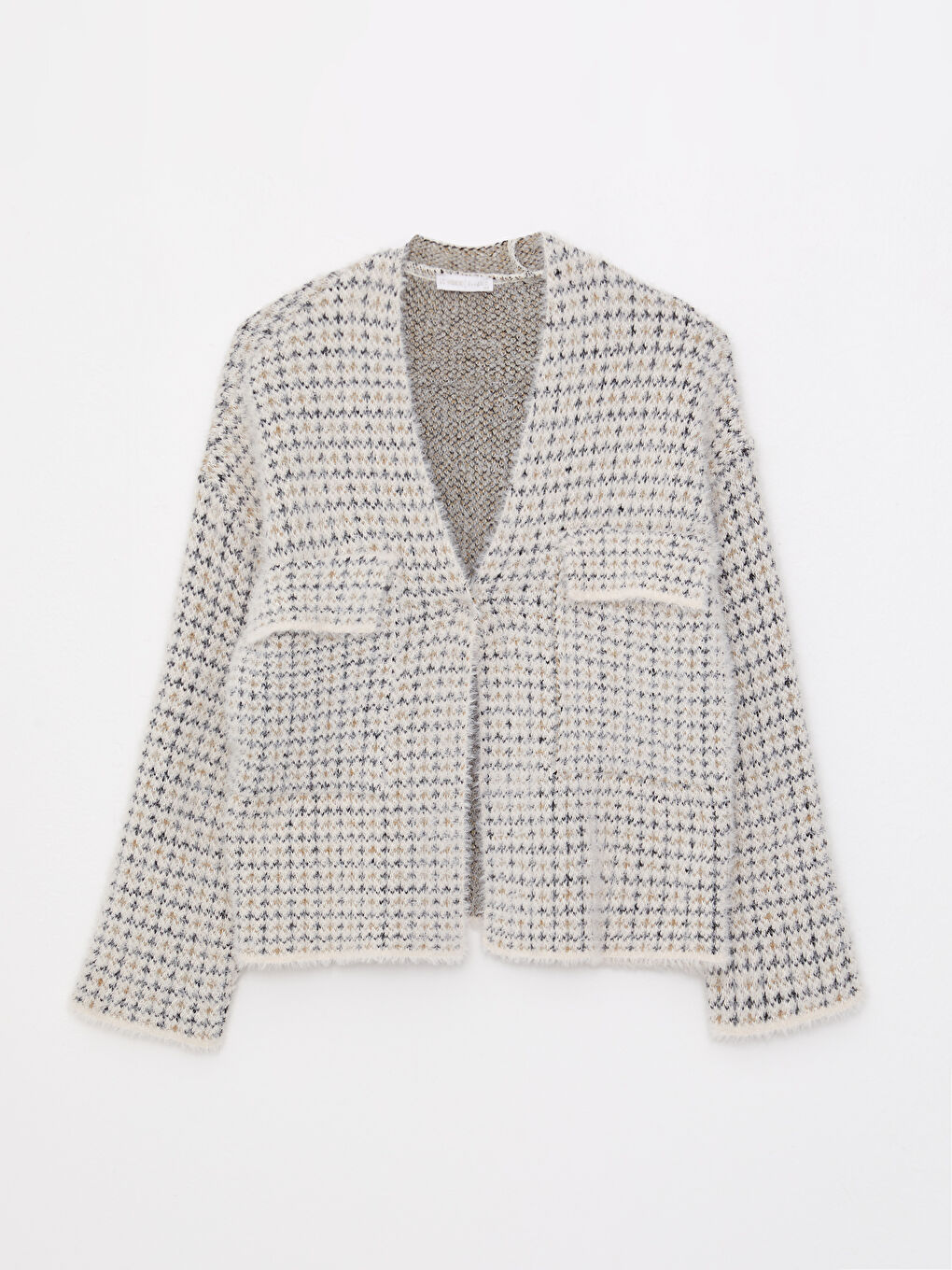 V-Ausschnitt Gemustert Damen Strickjacke-9