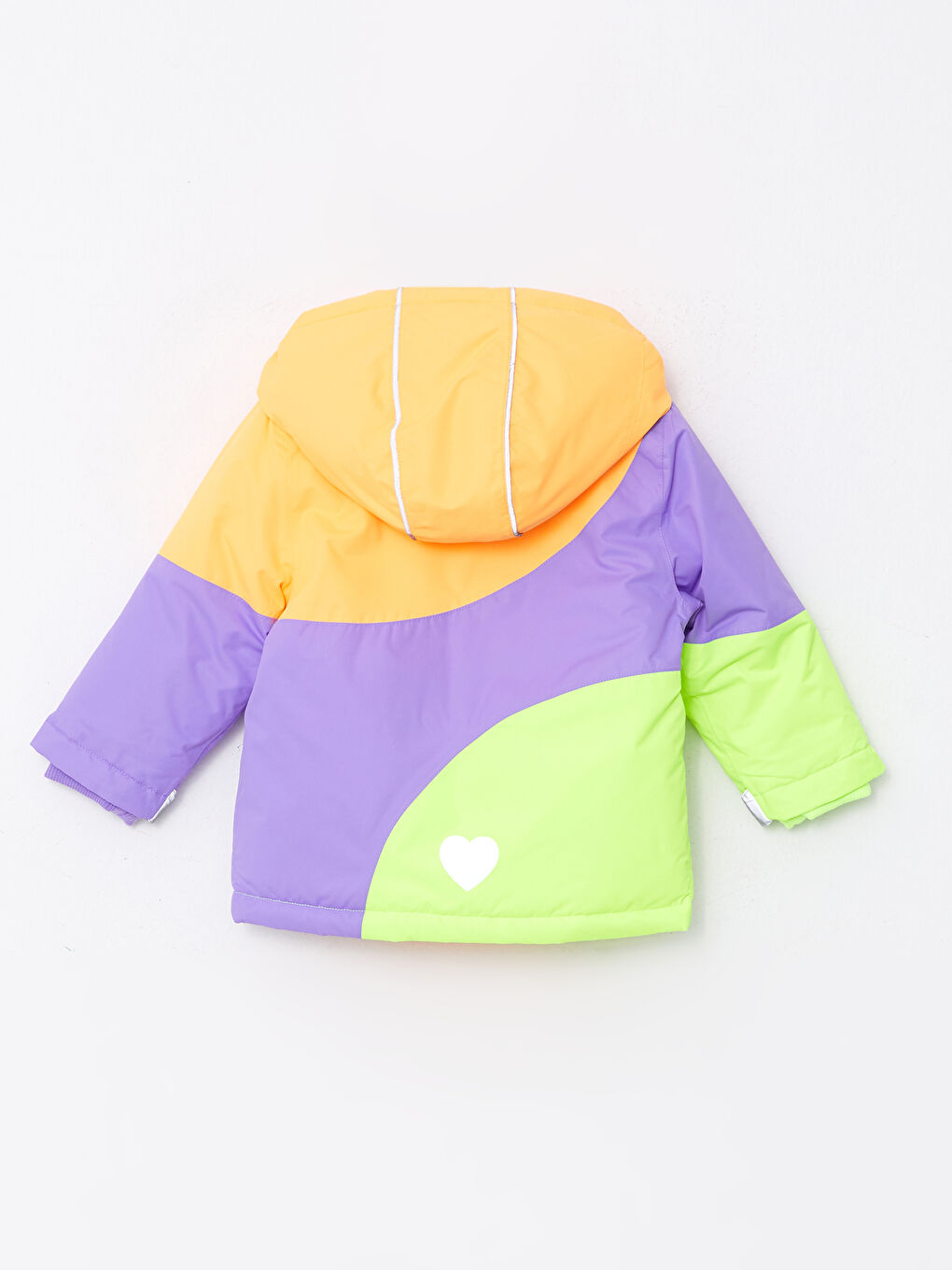 Mor Kapüşonlu Uzun Kollu Renk Bloklu Kız Bebek Kayak Montu ve Tulumu 2'li Takım-2