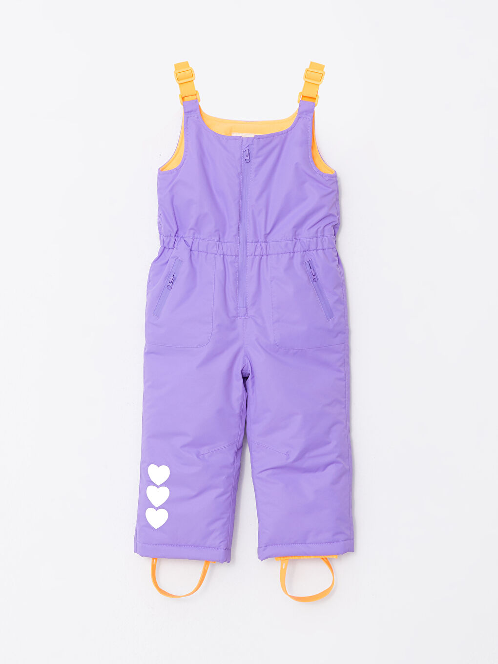 Mor Kapüşonlu Uzun Kollu Renk Bloklu Kız Bebek Kayak Montu ve Tulumu 2'li Takım-3