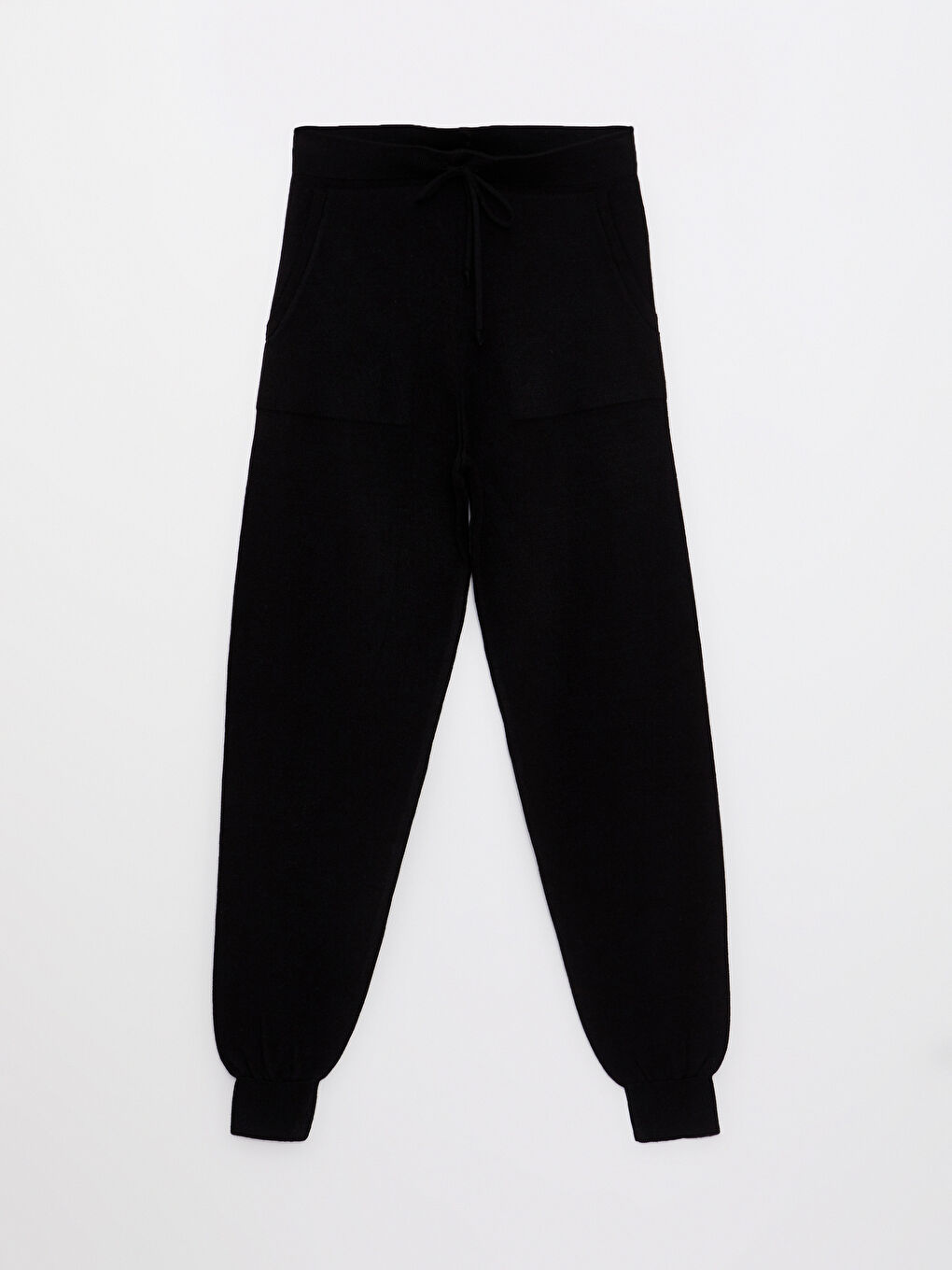 әйелдерге арналған белі резеңкелі, түзу, қалталы джоггер трикотаж шалбар-5