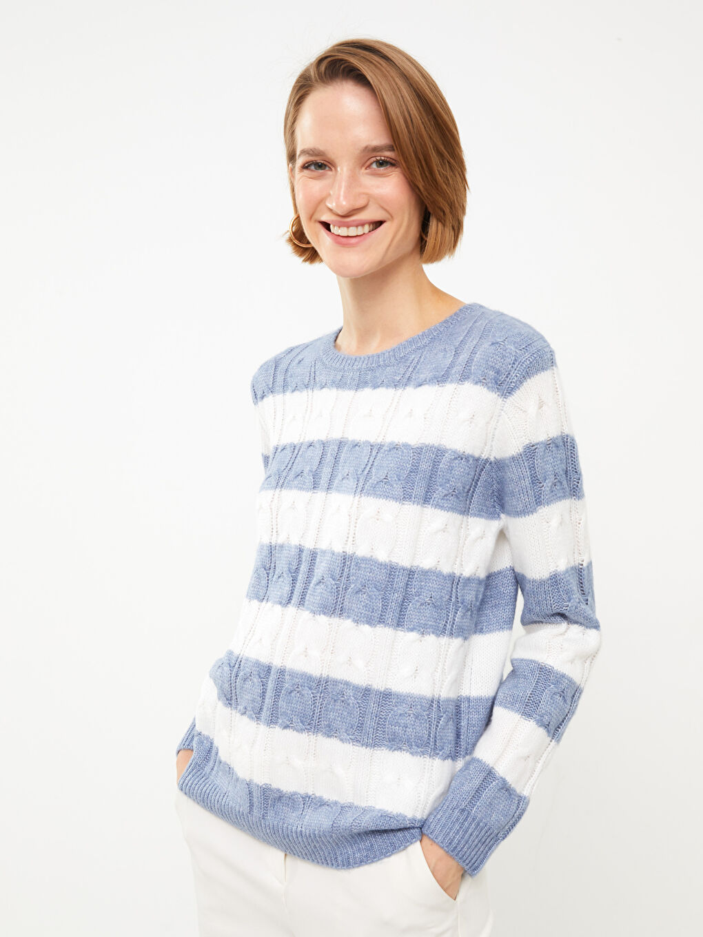 Crew Neck Color Block Long Sleeve Women's Knitwear Sweater