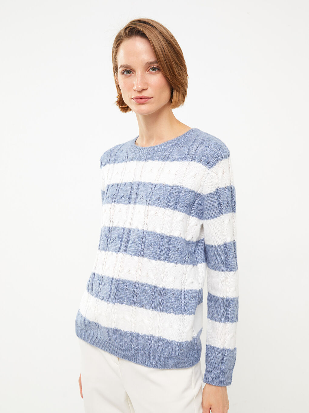 Crew Neck Color Block Long Sleeve Women's Knitwear Sweater-1