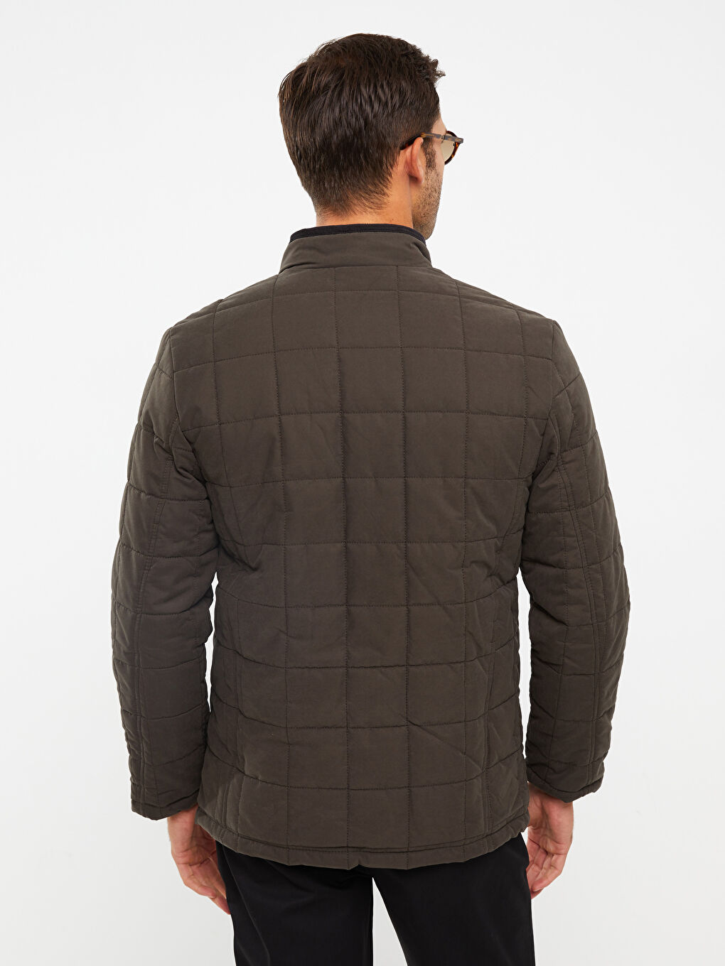 Haki Standart Kalıp Dik Yaka Erkek Süet Şişme Mont-4