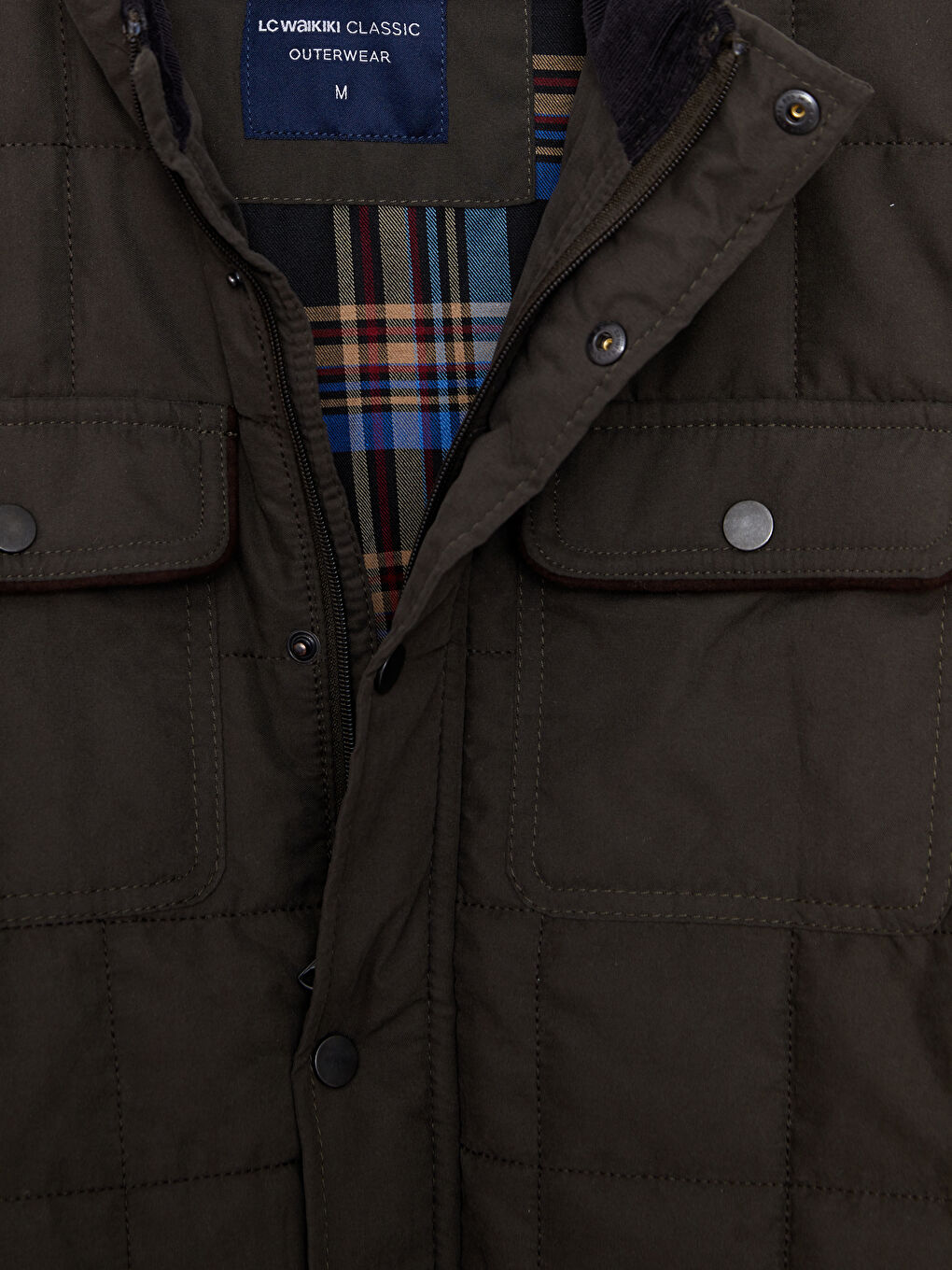 Haki Standart Kalıp Dik Yaka Erkek Süet Şişme Mont-7