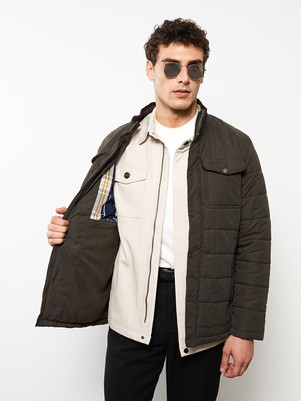 Regular Fit Funnel Neck Suede Men's Puffer Coat-1