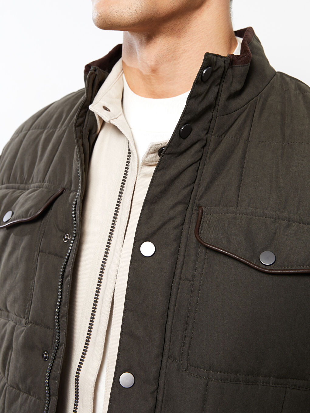 Regular Fit Funnel Neck Suede Men's Puffer Coat-3