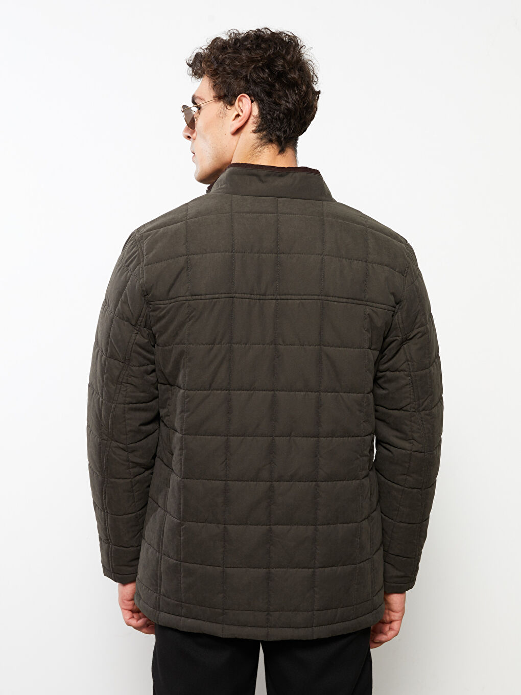 Regular Fit Funnel Neck Suede Men's Puffer Coat-4
