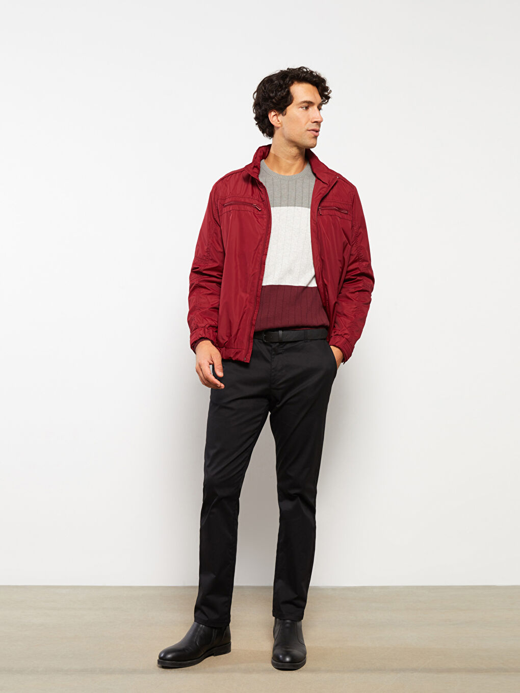 Bordo Standart Kalıp Dik Yaka Erkek Mont-1