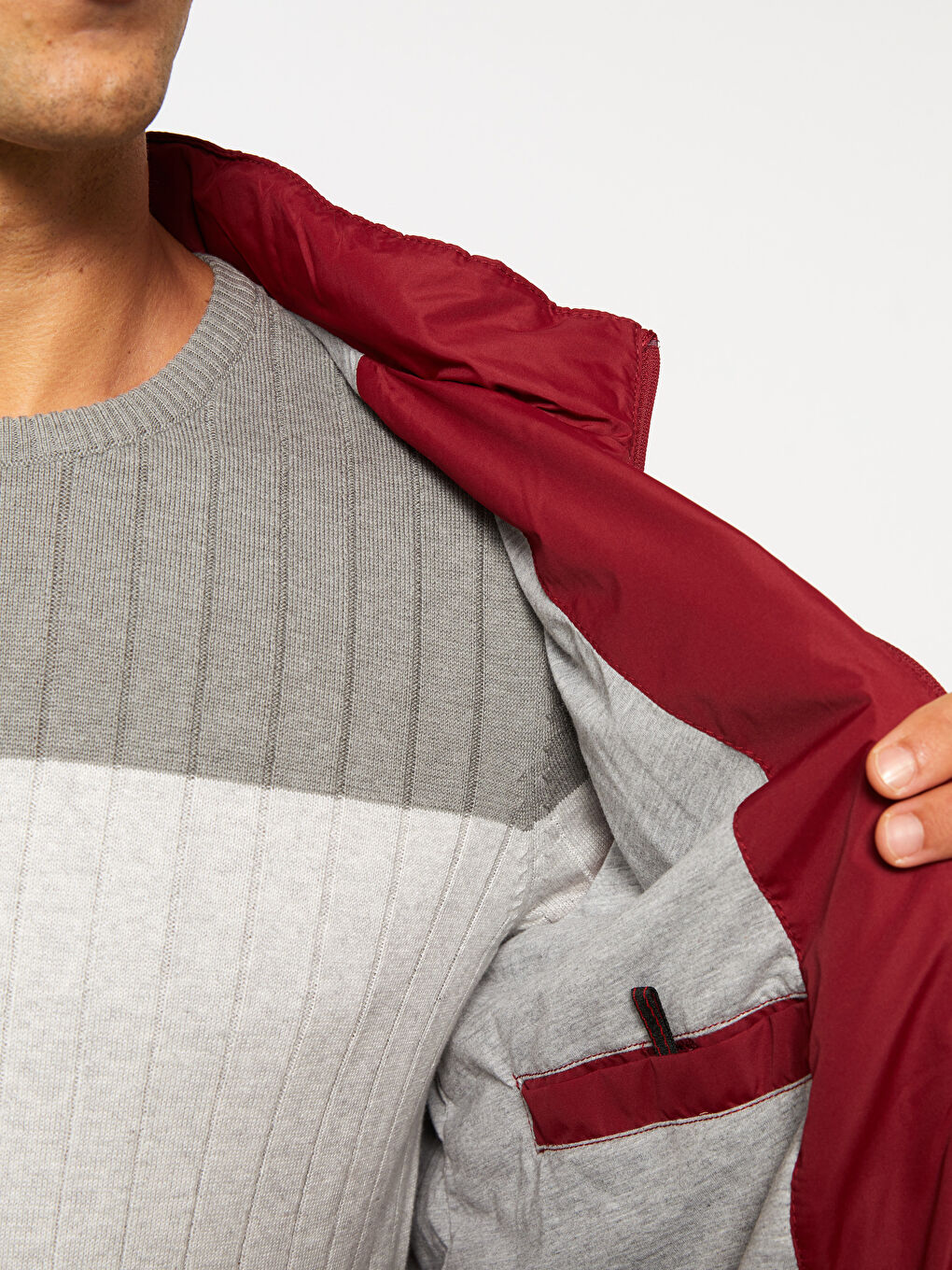 Bordo Standart Kalıp Dik Yaka Erkek Mont-2