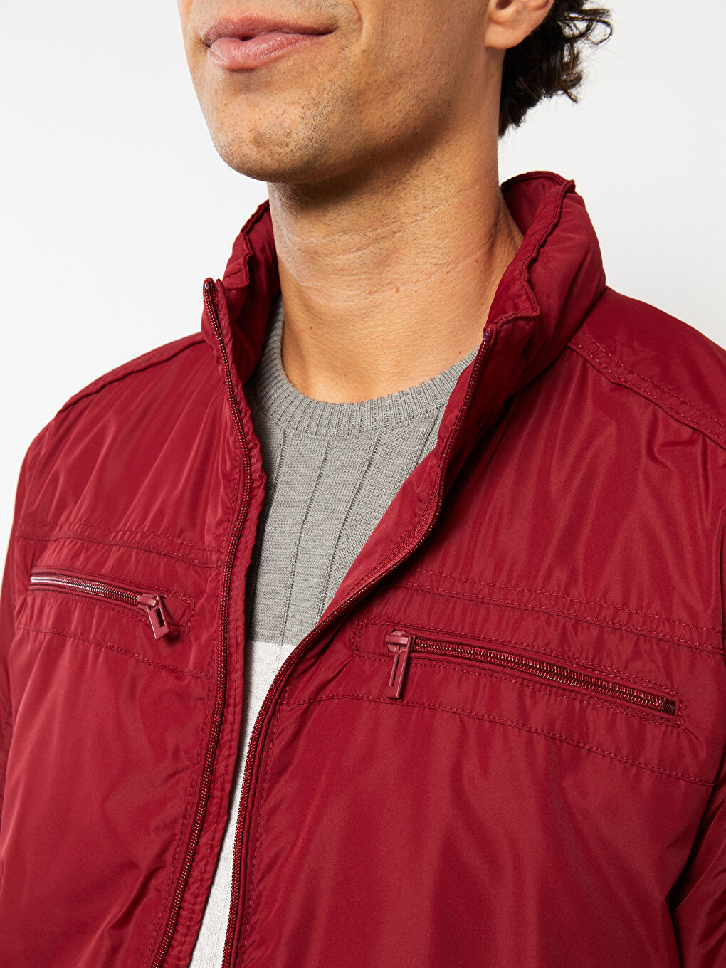 Bordo Standart Kalıp Dik Yaka Erkek Mont-3