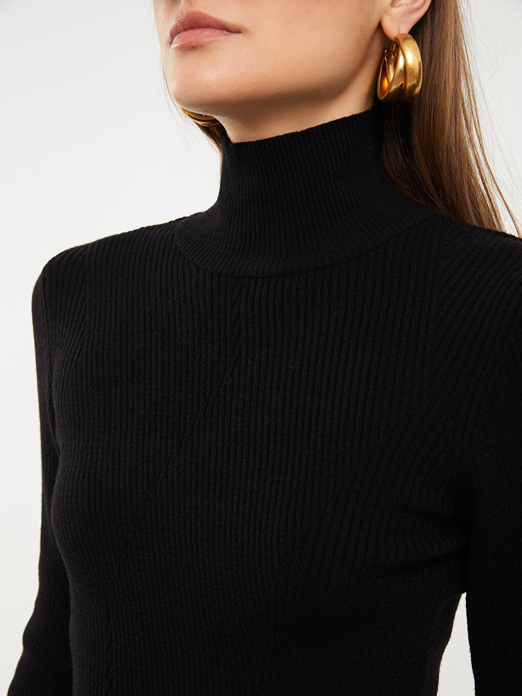 Siyah Yarım Balıkçı Yaka Kadın Triko Kazak-3