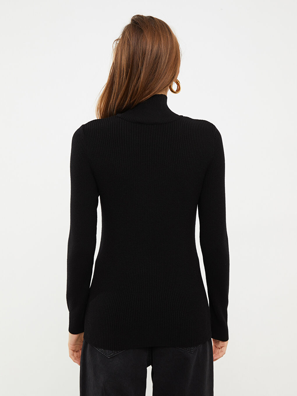 Siyah Yarım Balıkçı Yaka Kadın Triko Kazak-4