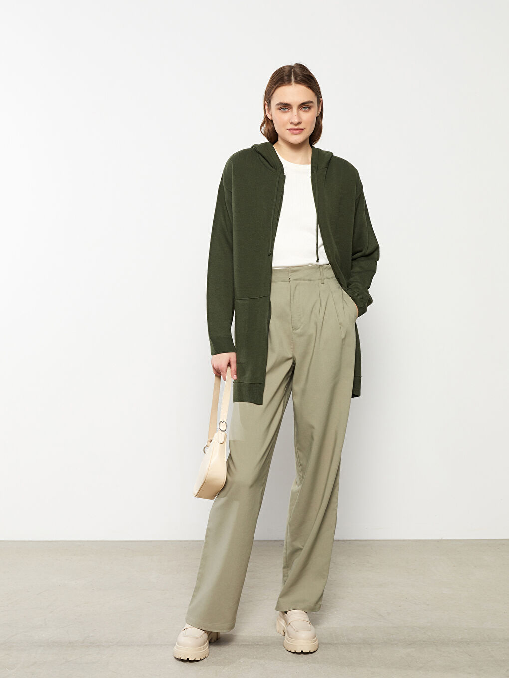 Hooded Plain Long Sleeve Women's Knitwear Cardigan