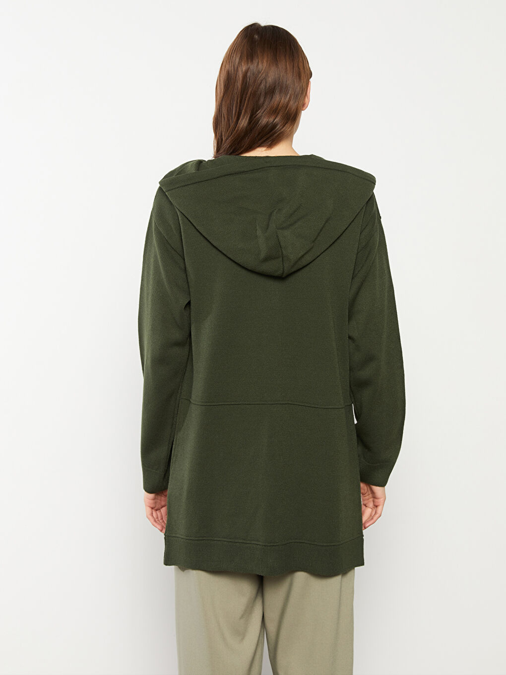 Hooded Plain Long Sleeve Women's Knitwear Cardigan-4