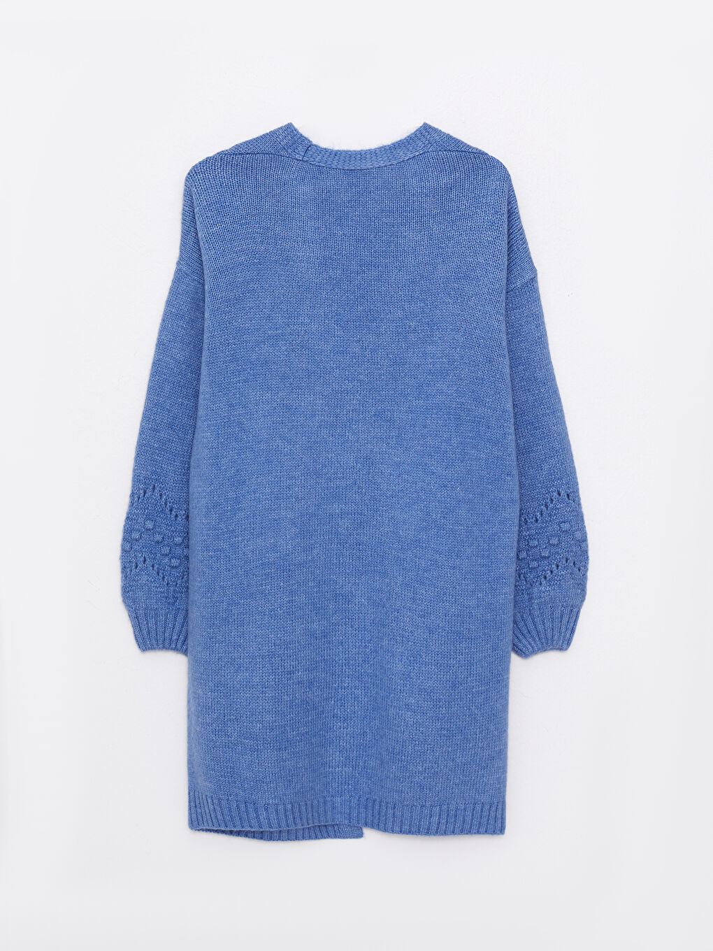 Mavi Şal Yaka Kendinden Desenli Uzun Kollu Kadın Triko Hırka-6