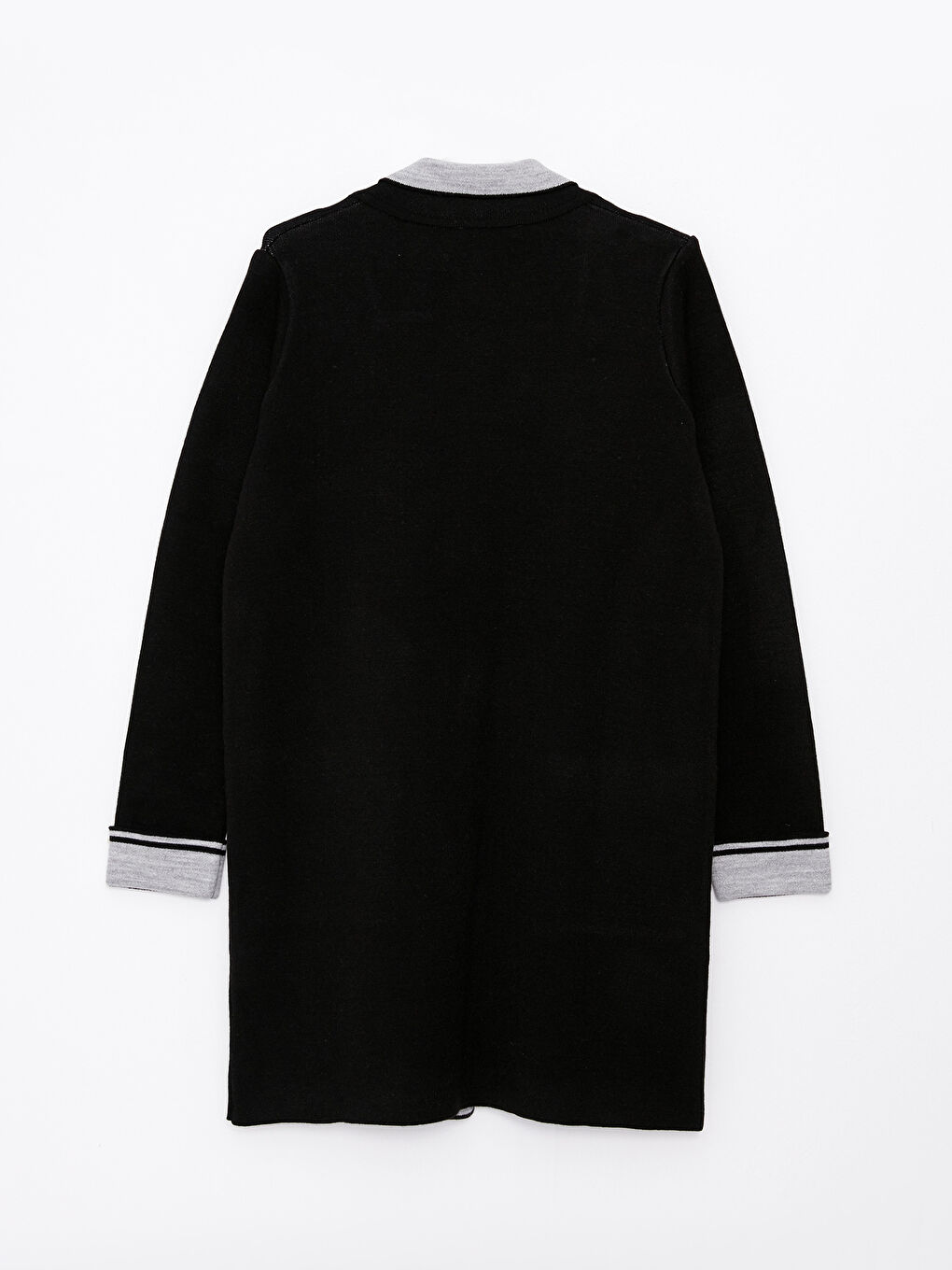 Siyah Polo Yaka Düz Uzun Kollu Triko Kadın Hırka-5