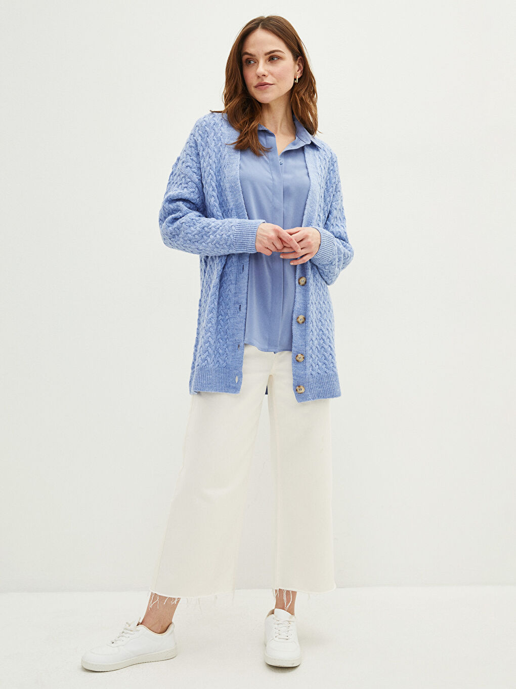 V-Neck Self Patterned Long Sleeve Women's Knitwear Cardigan-2