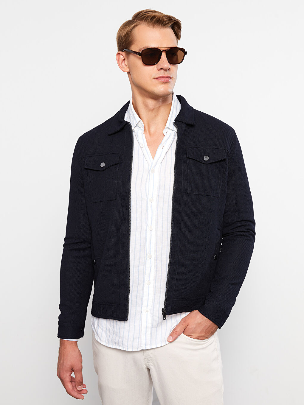 Lacivert Slim Fit Gömlek Yaka Erkek Mont-3