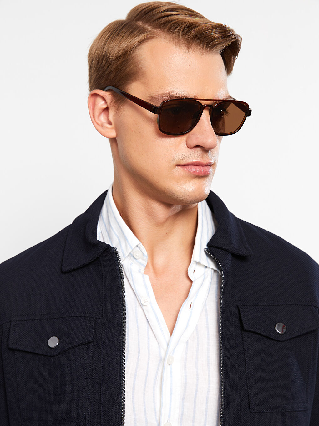 Lacivert Slim Fit Gömlek Yaka Erkek Mont-4