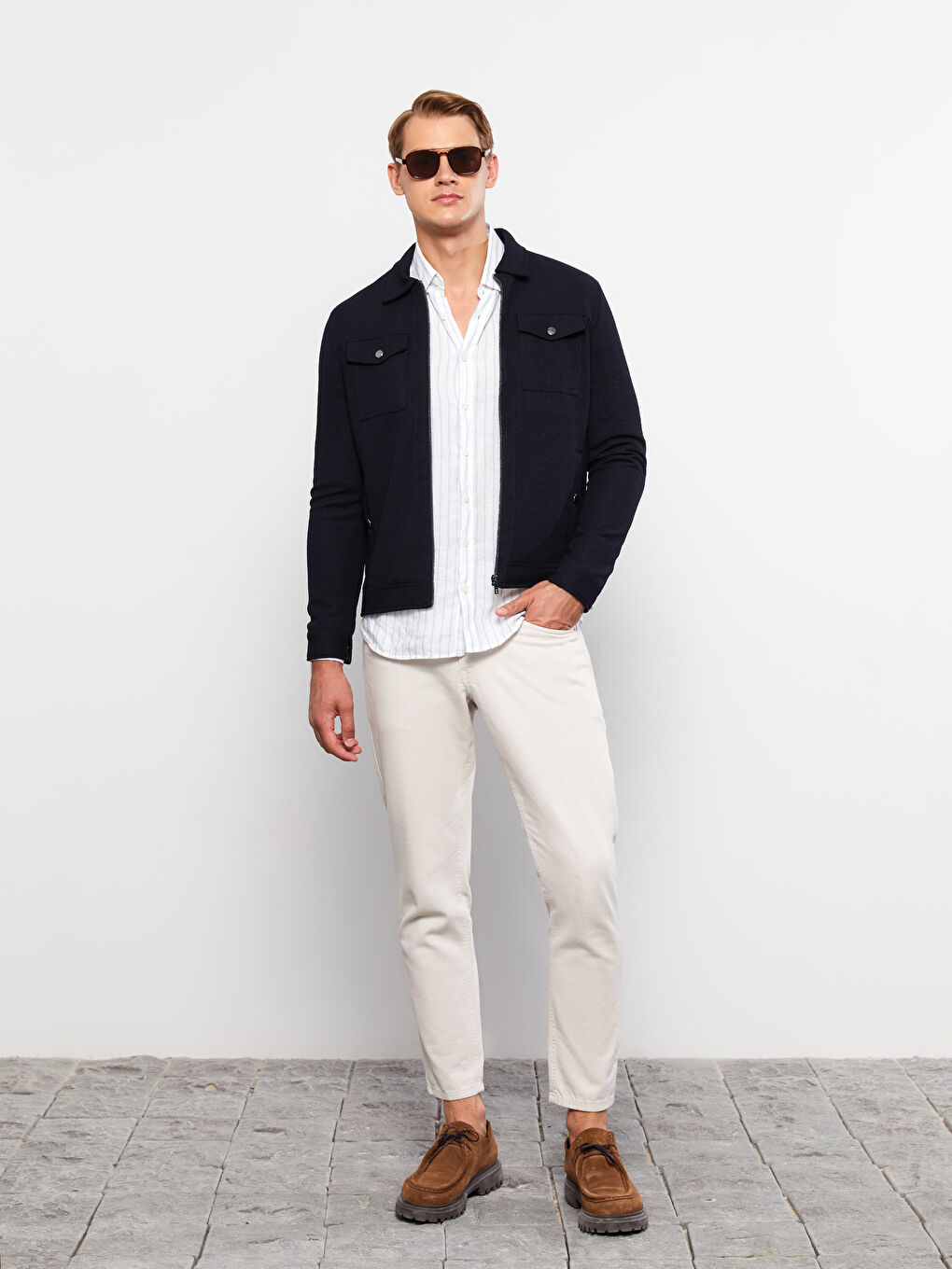 Lacivert Slim Fit Gömlek Yaka Erkek Mont-5